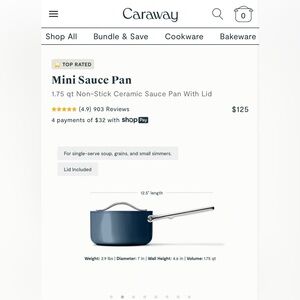 Caraway 1.75 Qt Mini Sauce Pan Blue Nonstick Ceramic with Lid